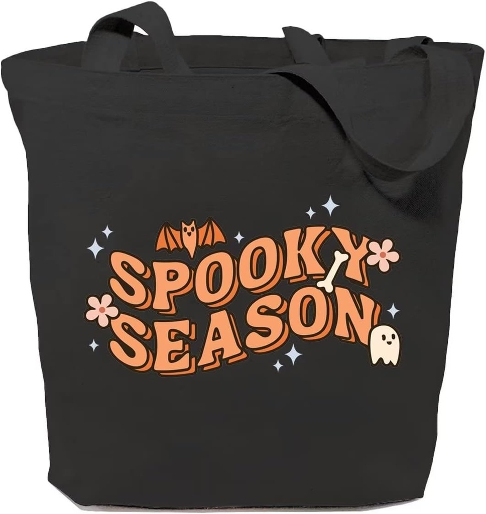 SAUIVD Novelty Halloween Cotton Canvas Tote Bag Cute Halloween Reusable Handbags Funny Gift Grocery Shopping Bag