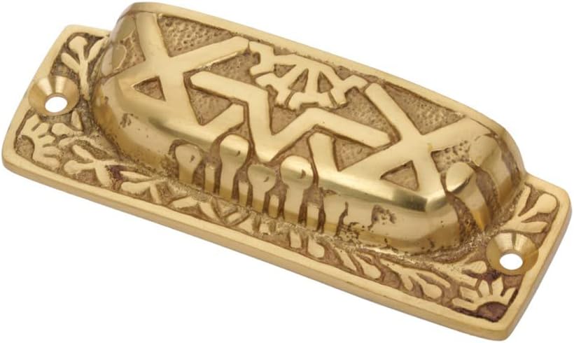 Renovators Supply Manufacturing Antique Brass Drawer Knobs Cup Bin Pulls 3.7" W X 1.2" H Colonial Azteca Style Kitchen Cabinets Furniture Wardrobe Medicine Cup Bin Pull Handles With Hardware