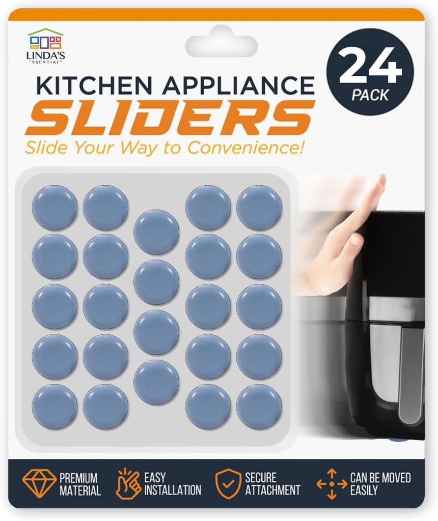 Appliance Sliders for Kitchen Appliances (24 Pack) - Self-Adhesive Countertop Gliders for Kitchen Use, Effortless Moves for Coffee Makers, Blenders, Air Fryers & More, Great for Quick Appliance Shift