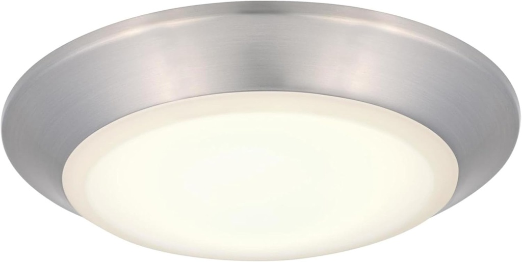 Westinghouse 6134200 Makira Traditional One-Light, 7.5 Inch 16 Watt Dimmable LED Indoor/Outdoor Selectable Surface Mount Fixture, Brushed Nickel Finish, Frosted Acrylic Shade
