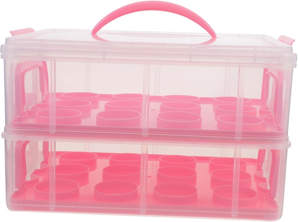 OUNONA Portable Multi-layer Cupcake Carrier Box for and Storage for Muffins Desserts and Baking Events Design Pink