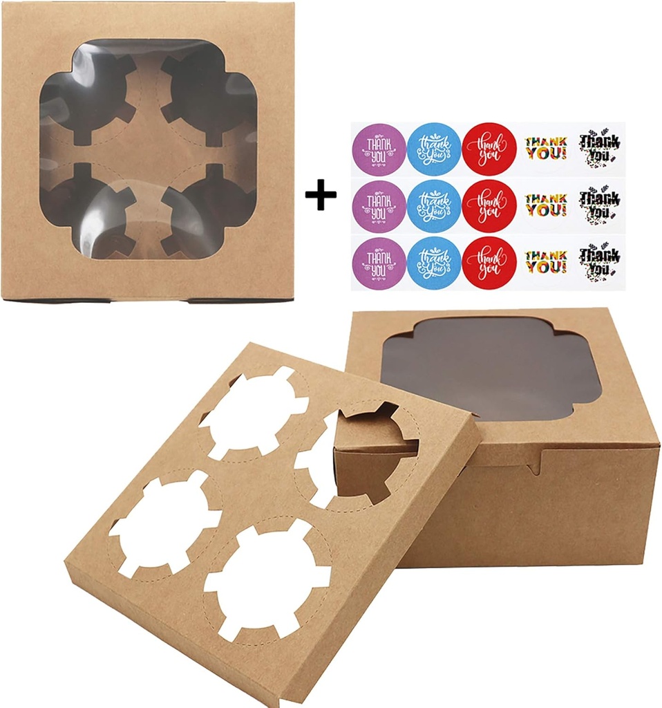 Cupcake Boxes With Window 6.3x6.3x3 inches For Christmas Gift Cupcake, Donut, Cookies Bakery Gift Paper Box