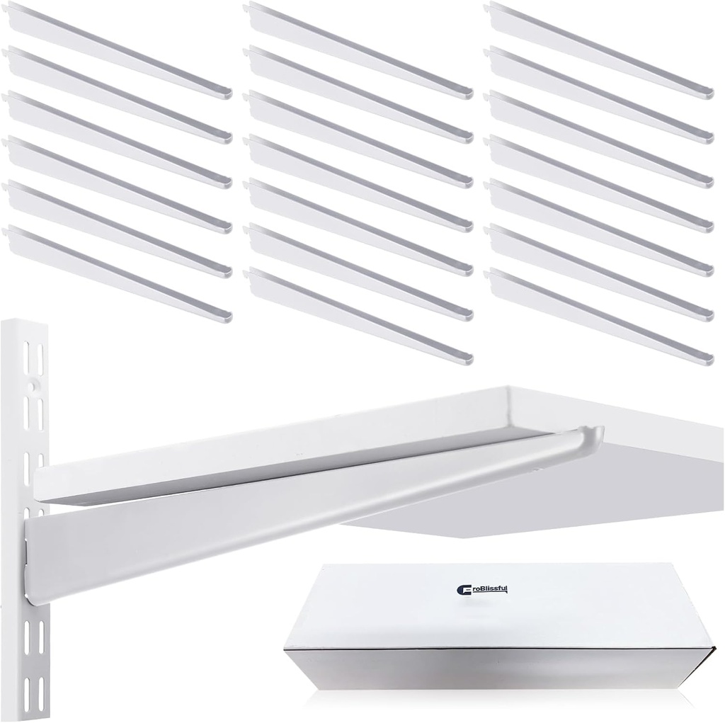 20 Pcs Adjustable Shelf Brackets for Double Track System Closet Organization Heavy Duty Wire Shelf Brackets(White,14.5 Inch)