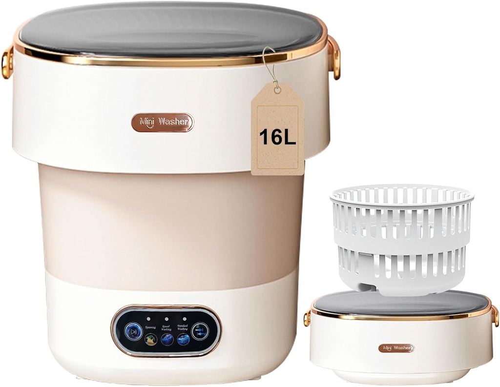 Portable Washing Machine,Mini Washer 16L Upgraded With Spin Basket,Small Clothes Folding Washing Machine Of Underwear, Baby And Small Clothes,Suitable For Home Apartments Dormitories, Hotels Beige