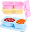 3 Pack Silicone Reusable Snack Containers with Lids, Double Compartment Snackle Box Containers, Salad Dressing Sauce Seasoning Container, Small Mini Food Snack Boxs for Travel, Office, Picnic