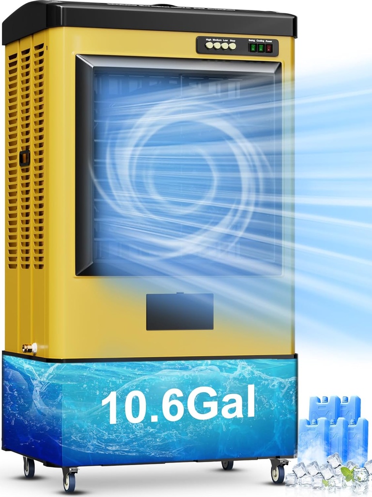 Uthfy 4800 CFM Swamp Cooler Air Conditioner, 41" Evaporative Air Cooler with 10.6 Gal Water Tank, 3 Speeds, 120°Oscillation, 3 Ice Packs, Outdoor Air Conditioner for Garage, Patio, Yard, Factory