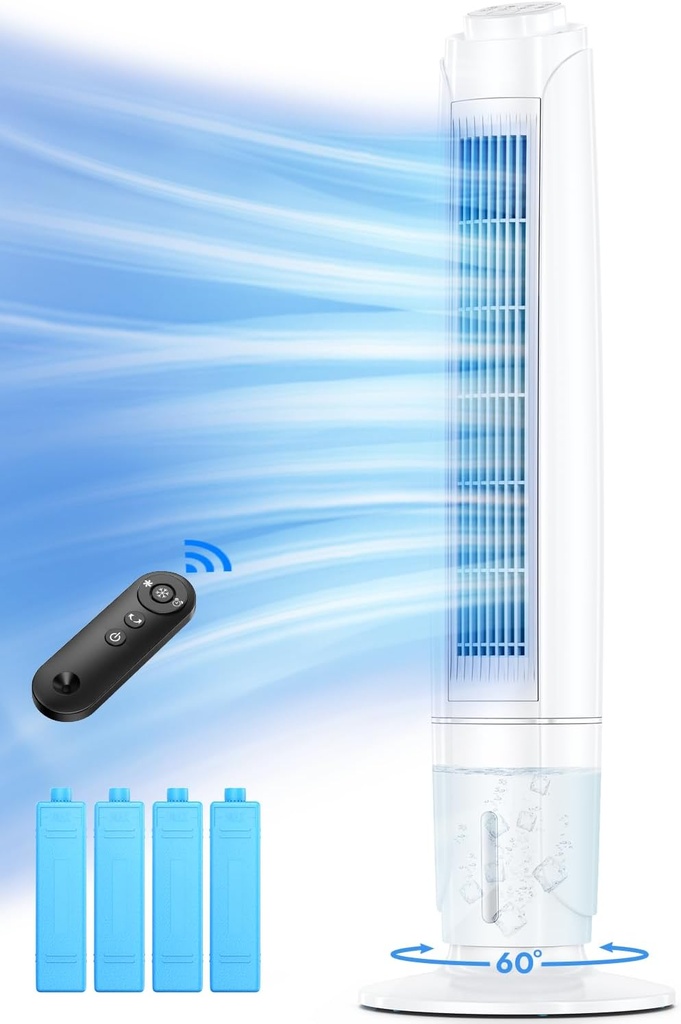 FANCOLE 43-INCH Evaporative Air Cooler, Portable Air Conditioners w/Cool Mode & 3 Speeds, 12H Timer for Auto-Off & Remote, 1 Gallon Water Tank, Wider Oscillating, Air Cooler for Room Bedroom Office