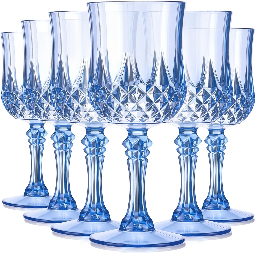 6 Pcs Christmas Vintage Goblet, 7.5 oz Charming Plastic Wine Glasses Vintage Decorative Plastic Cups Set, Mixed Drink Glasses, for Thanksgiving, Bars, Restaurants and Elegant Dinners (Blue)