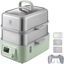 BUYDEEM G563-A501 Electric Food Steamer for Cooking, 2 Tire Stainless Steel Steamer with Slow Cook Mode, 1500W, 10-Quart, Green