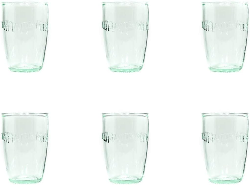 Amici Home Italian Recycled Green Euro Milk Glass, 13oz, Set of 6