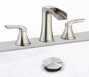 Brushed Nickel Waterfall Bathroom Faucet, Sanliv 3-Piece Widespread Bathroom Sink Faucets, 2-Handle Vanity Faucet for 3-Hole Sinks 4-8 Inch with Pop-Up Drain, Brushed Nickel
