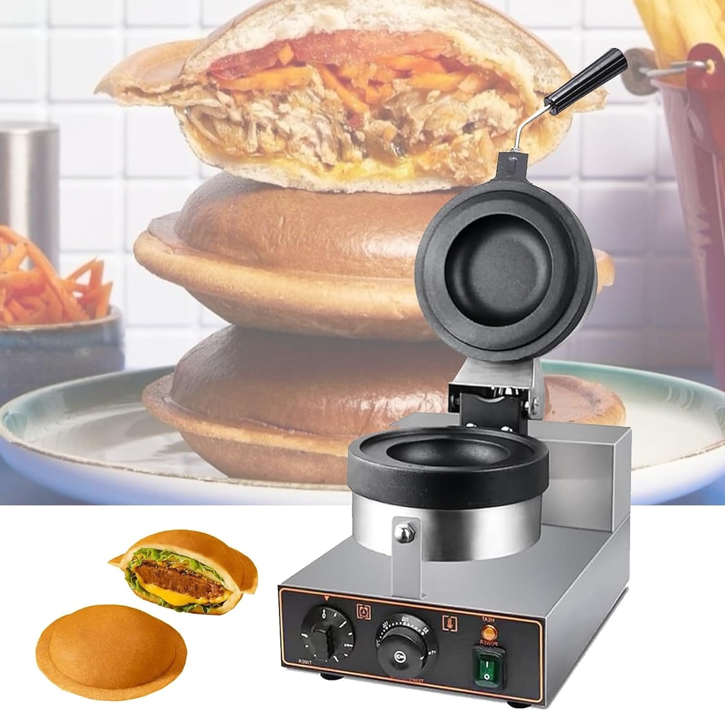 Burger Maker, Commercial Ice Cream Hamburger Toaster Machine, Burger Press Waffle Iron Machine 1300W, 50-300℃ Non-stick Pan, Double-Sided Heating