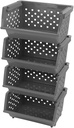 4-Pack Large Plastic Stackable Storage Basket, Plastic Kitchen Stacking Baskets, Grey