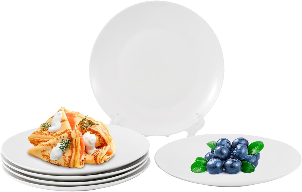 8 Inch White Ceramic Plates Set of 6 – Porcelain Round Plates for Salad, Appetizer, Dessert, Snack, Bread, Side Dish, Small Dinner, Kitchen Tableware, Everyday Dishes, Microwave Safe