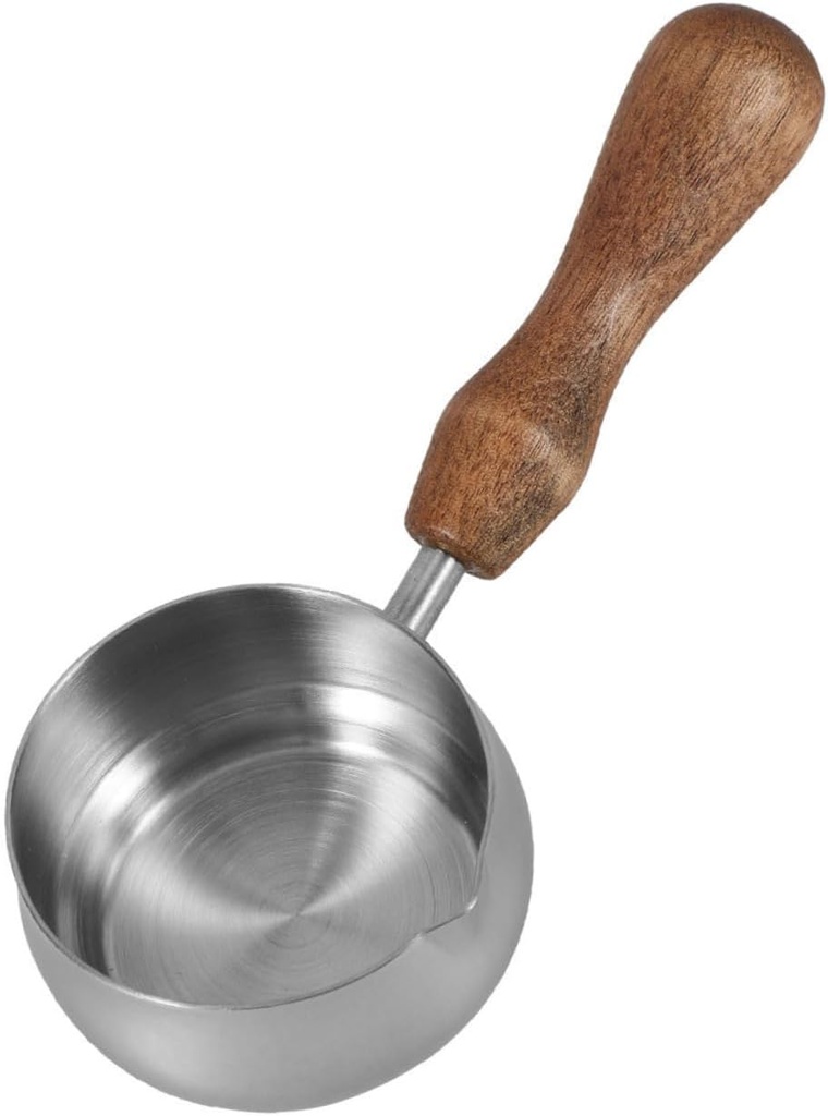 DOITOOL Cup for Heating Milk Small Milk Pitcher Wooden Handle Pitcher for Espresso Tea Sauce Serving