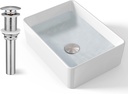 KES Rectangle Bathroom Sink with Bathroom Sink Drain Combo, 16" x 12" White Ceramic Vessel Sink Above Counter with Pop Up Drain without Overflow Brushed Nickel, BVS110S40+S2008D-BN