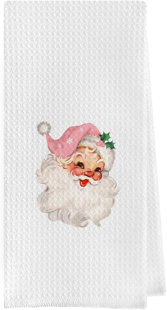 Pink Christmas Kitchen Towels,Christmas Towels Kitchen,Kitchen Christmas Towels,Pink Christmas Santa Waffle Weave Kitchen Dish Tea Hand Towels,Pink Santa Claus Decor(16×24 Inches)