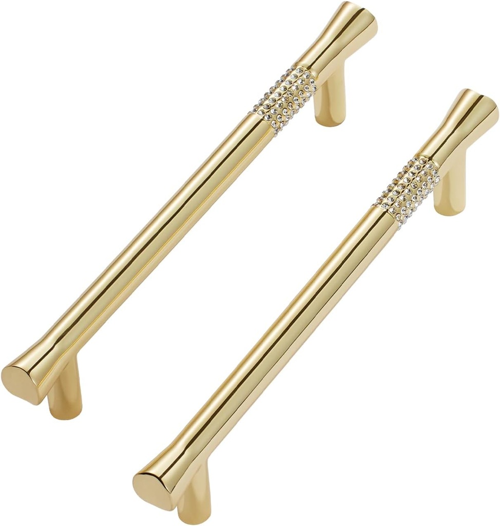 Golden Diamond Drawer Handles, 5-Pack, (128 mm/5 inch Hole spacing), Sturdy Drawer Handles Adorned with 84 Crystal Glass. (5, Gold 5-inch Hole spacing)
