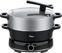 Rosewill 12.7 QT Electric Hot Pot Slow Cooker with Multiple Functions, Split Design with 11.8 inch Wider Cooking Pot and SUS Steam Basket, 1600W High Power, Includes Utensils - Black