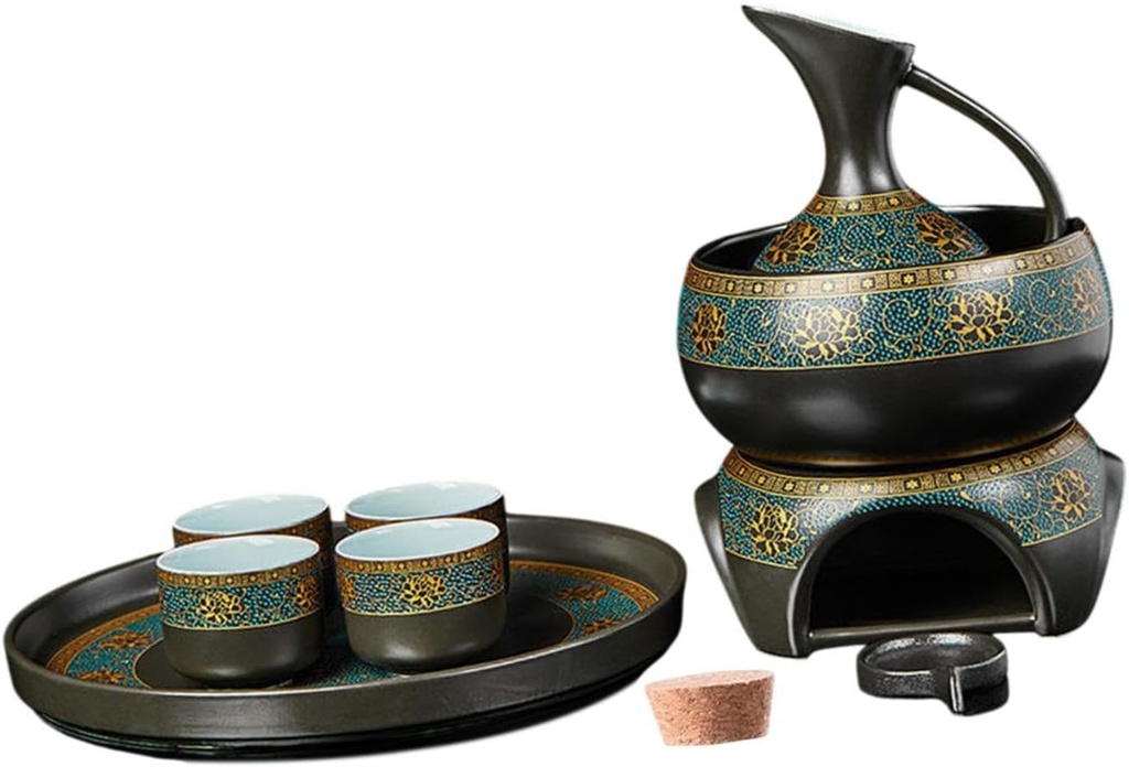 Ceramic Sake Set Cups with Warmer Hot Saki Drink Japanese Drinkware Porcelain Pottery Traditional for House Warming Tea Party