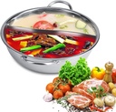 Stainless steel pot with divider, two-flavor separation induction cooker, double-sided soup cooker double-flavor Chinese shabu-shabu, suitable for family gatherings(32cm)