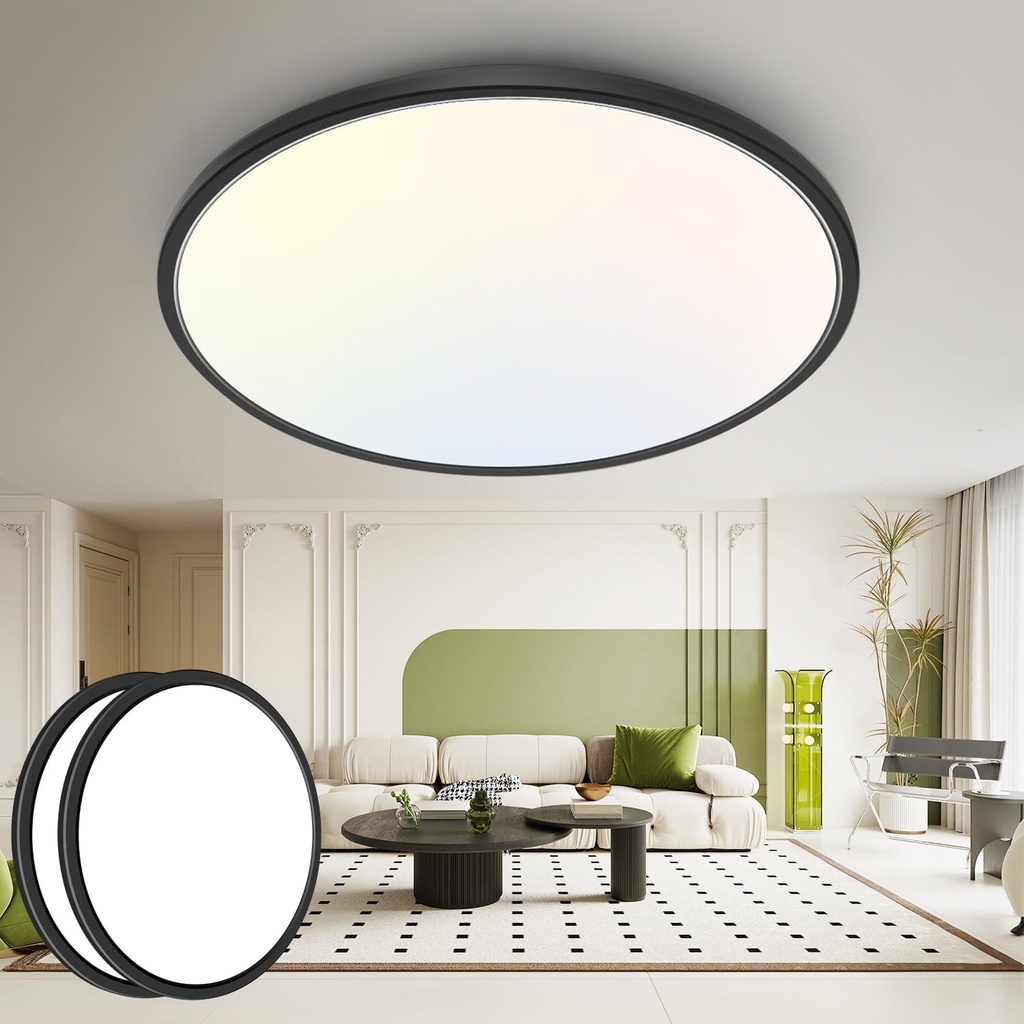 hepside 15.8INCH 2Pack Big Dimmable Flush Mount Ceiling Light Fixture Black, 3CCT 3000/4500/6000K Ceiling Lamp, 36W 4200LM Super Bright Low Profile Light for Bedroom, Kitchen, Bathroom, Hallway
