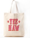 Hot Pink Yee Haw Canvas Tote Bag - Cowgirl Gift, Reusable Grocery Bag
