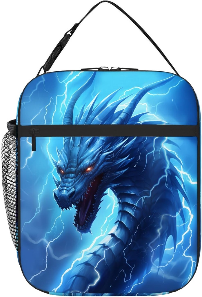 Dragon Lunch Box, Blue Dragon, Insulated Lunch Cooler Bag, Reusable Leakproof Portable Meal Handbags for Work School