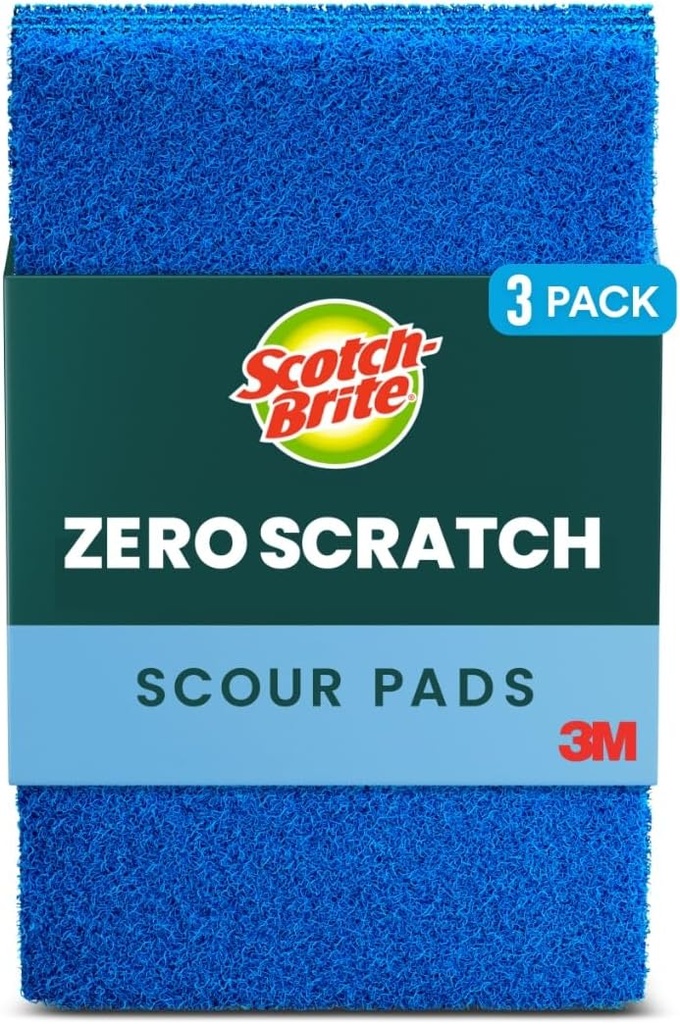 Scotch-Brite® Zero Scratch Scour Pad, 3 Scrubbing Pads, Non-Scratch Scouring Pads for Kitchen and Dish Cleaning