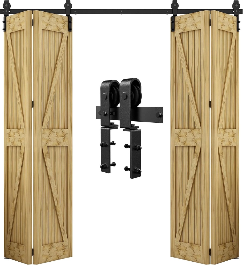 84" / 7FT Bi-Folding Sliding Barn Door Hardware Kit Closet Rail Roller Accessory Applicable Door Width Within 82 inches, no Panel