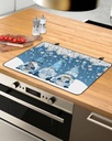 Christmas Countertop Burners Protection Mats for Kitchen, Gnome Christmas Gift Snowflake Blue Rubber Stove Top Cover Mat, Heat Proof Mats Cooktop Cover for Counter Dish Drying Mat, 31"x24"