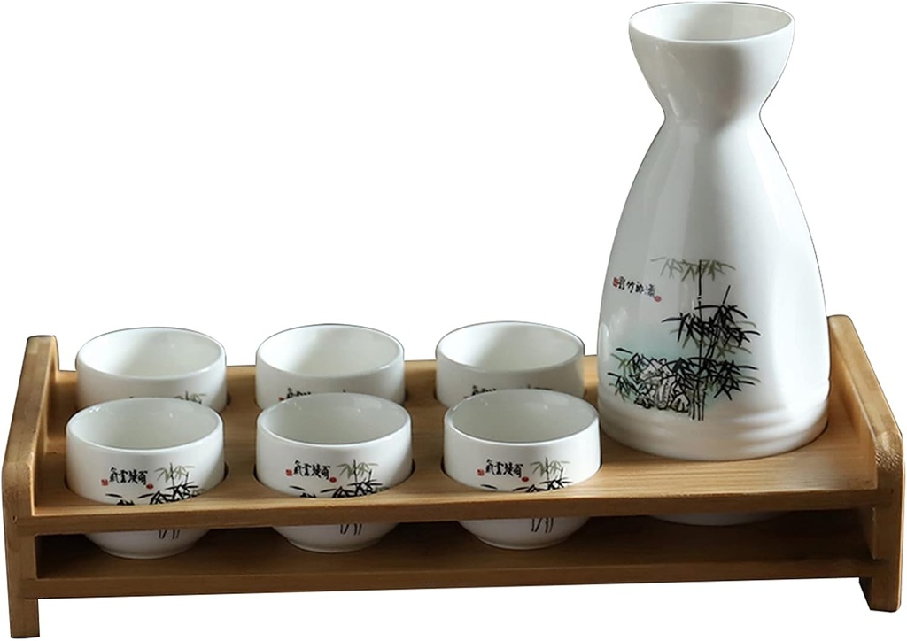 with shelf 7Piece Sake Cup Set Porcelain Pottery Ceramic Cups Crafts Wine Glasses,F