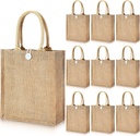 Shappy 10 Pcs Burlap Tote Bags with Handles and Button Bulk DIY Blank Canvas Jute Bags Reusable Bridesmaid Welcome Tote for Women Shopping Grocery Wedding Return Gift Beach, 11 x 9.4 x 4 Inch(Khaki)