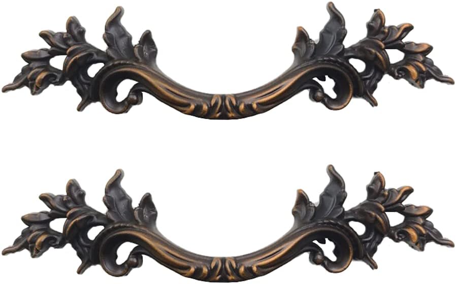 Joyhey 2 Pcs Brown European Style Vintage Handles Pulls with 2 Size Screws for Drawer Furniture Cabinet Door Dresser Cupboard Closet