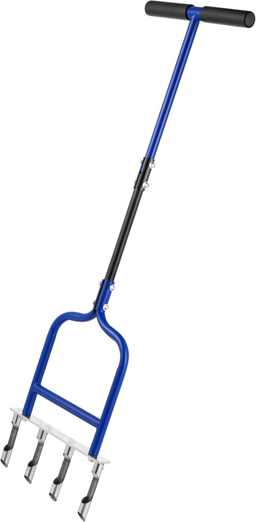 Spike Tine Fork Lawn Aerator – 4 Stainless Steel Cut Pipe Spikes Manual Gardening Hand Tool - Grass Dethatcher Aerator Lawn Tool with Solid Tines for Compacted Soil - Lawn Plugger Aerator.