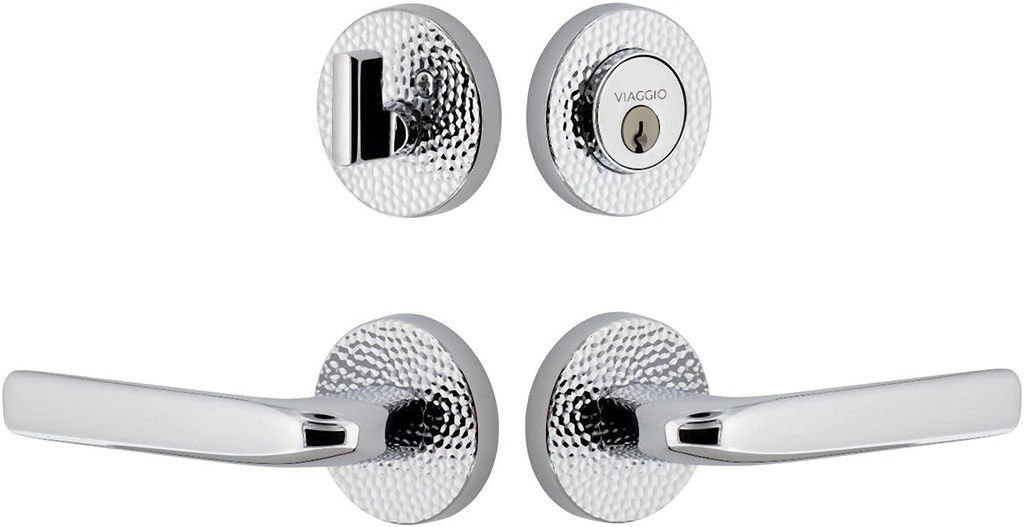 Viaggio CLOMHMBLL_Combo_234_LH Motivo Left Handed Solid Brass Single Cylinder Keyed Entry Door Lever Set and Deadbolt Combo Pack - 2-3/4" Backset - Bright Chrome