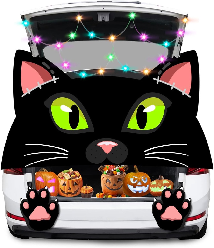 Trunk or Treat Car Decorations Kit,Halloween Cute Black Cat Decorations for SUV Halloween Decor for Garage Door Entryway Archway (Black Cat)