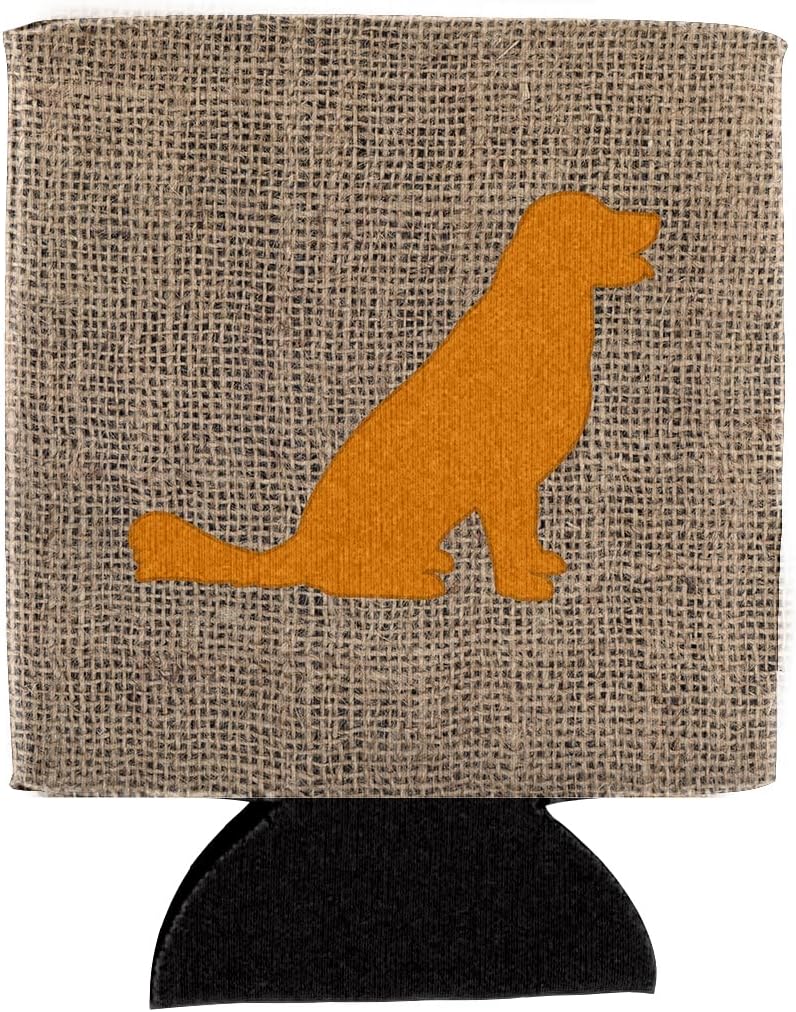 Caroline's Treasures BB1076-BL-OR-CC Labrador Burlap and Orange BB1076 Can or Bottle Hugger Cooler Washable Drink Sleeve Collapsible Beverage Insulated Holder, Can Hugger, Multicolor
