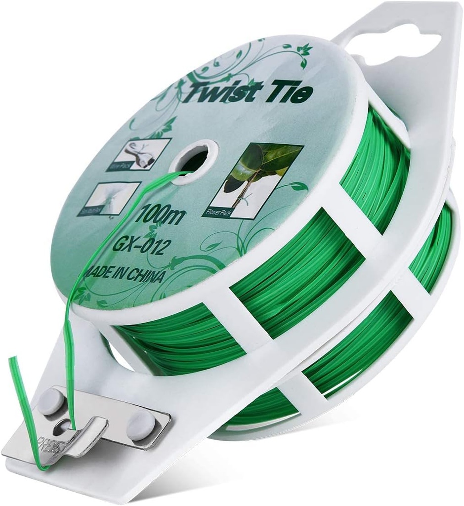 Twist Ties - All-Purpose Coated 328feet Garden Plant Ties with Trimmer Garden Twine Support Ties Reusable for Gardening Plants Growth and Care, Office Home Cable Organization (Green)