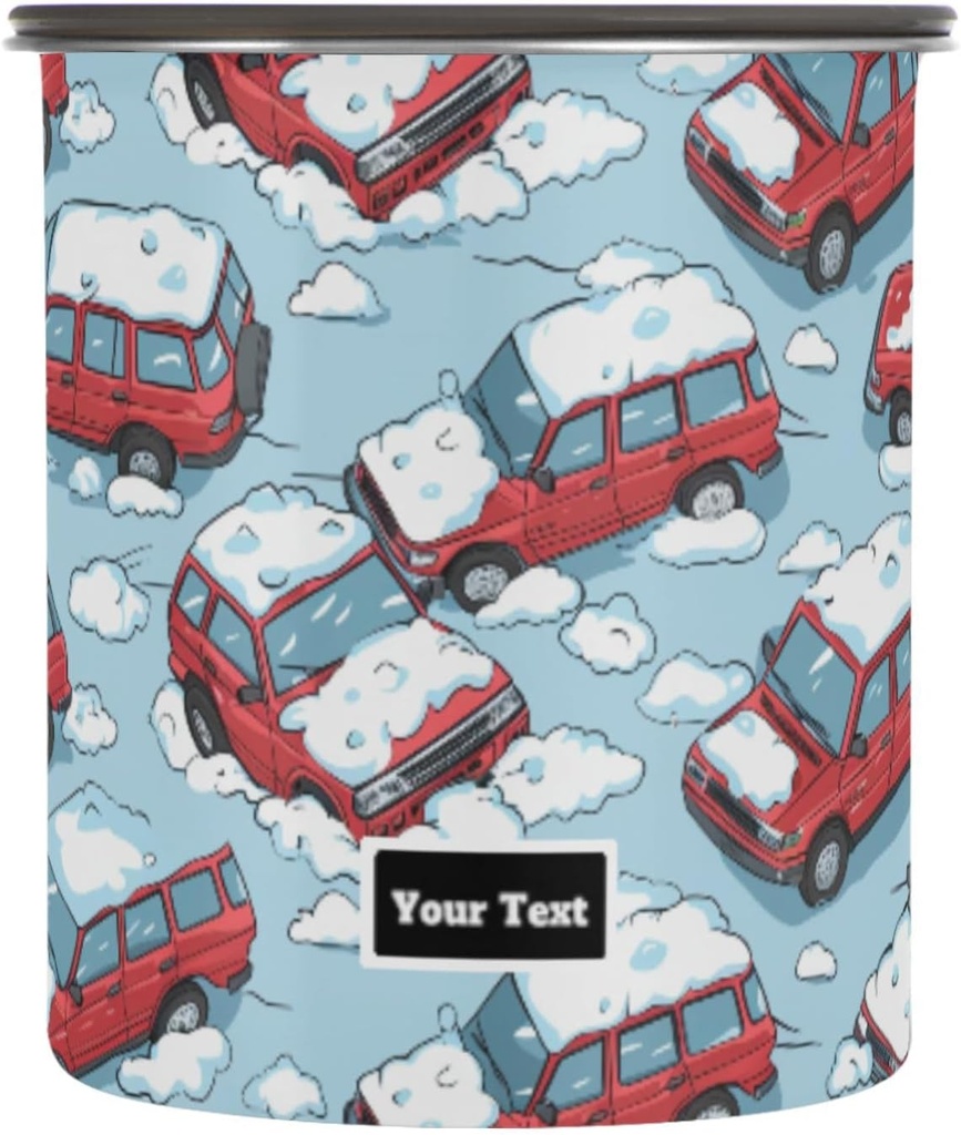 ALAZA Snow Cars Kitten Cats Airtight Coffee Bean Canister Customed 30oz Food Storage Containers with Lids For Gournd, Tea, Sugar, Flour, Rice, Cereal, Candy Cookie Jar