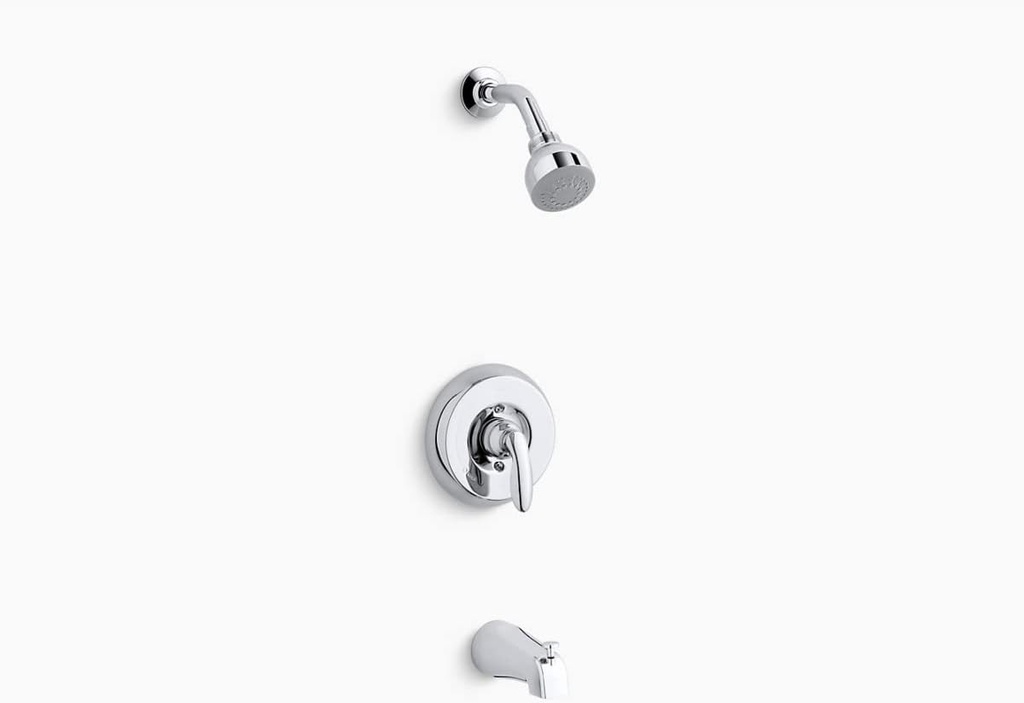 Kohler TS15601-4S-CP Coralais(R) Rite-Temp(R) bath and shower valve trim with lever handle, slip-fit spout and 2.5 gpm showerhead, Polished Chrome