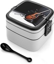 Bento Box Stackable Lunch Box with 2 Compartments Leak-Proof Food Storage Containers Musical Instrument Guitar Bento Lunch Box for Adults Lunch Containers with Utensil Set