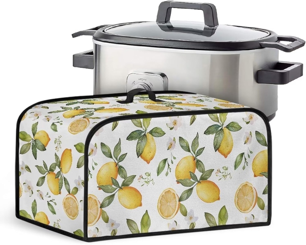 Crock for Pot Cover 6-8 qt Yellow Lemon Slow Cooker Dust Cover with Pocket for Accessories Keep Slow Cooker Free From Dust