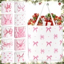 10 Pcs Christmas Pink Bow Canvas Tote Bags Christmas Gift Bag Coquette Aesthetic Canvas 18.5 * 14.9inch Women Bag with Handles Reusable Preppy Stuff Shopping Large bags for Xmas gift Favors
