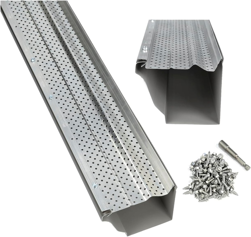A-M Gutter Guard - Aluminum 5" (200 Feet, Mill Finish) with 200-1/2" #8 Stainless Steel Zip Screws - Includes 1/4" Magnetic Hex Driver
