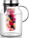 Glass Water Pitcher, Fruit Infuser Pitcher with Removable Lid, High Heat Resistance Infusion Carafe for Hot/Cold Water, Flavor-Infused Beverage & Iced Tea - 2 Qt