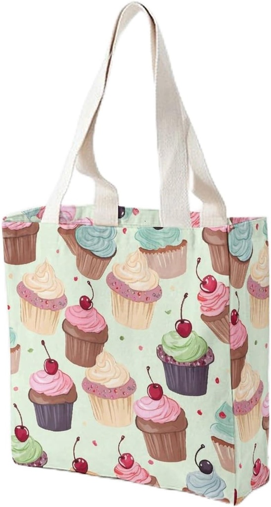 Canvas Tote Bag for Women Reusable Grocery Bag Cupcake Shopping Bags Casual Shoulder Bag Handbag