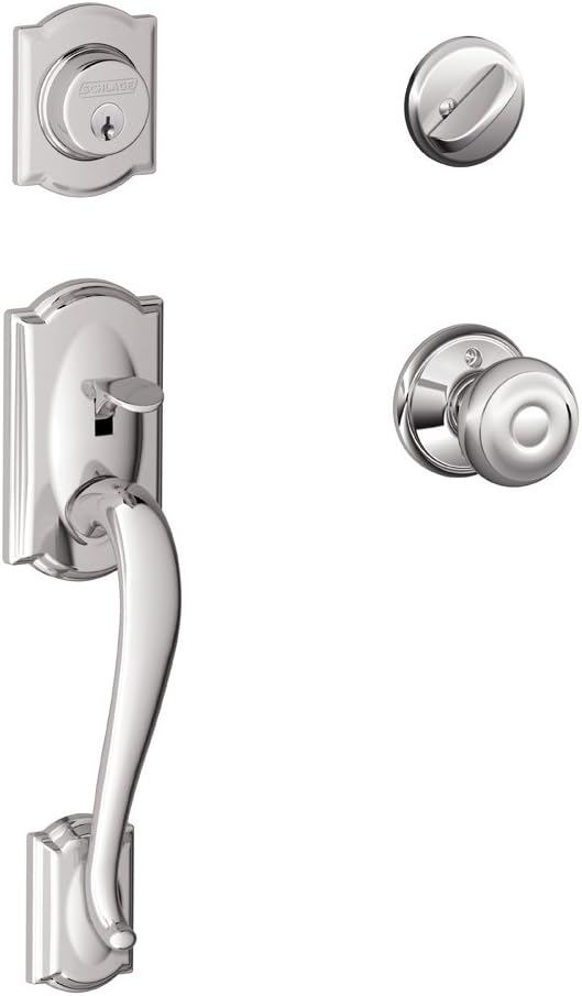 SCHLAGE Camelot Single Cylinder Handleset and Georgian Knob, Bright Chrome (F60 CAM 625 GEO)