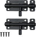 JQK Door Security Slide Latch Lock Barrel Bolt, 304 Stainless Steel Sliding Gate Latches Thickened 1.4mm with Padlock Hole, Black, 2 Pack HBB120-BK-P2