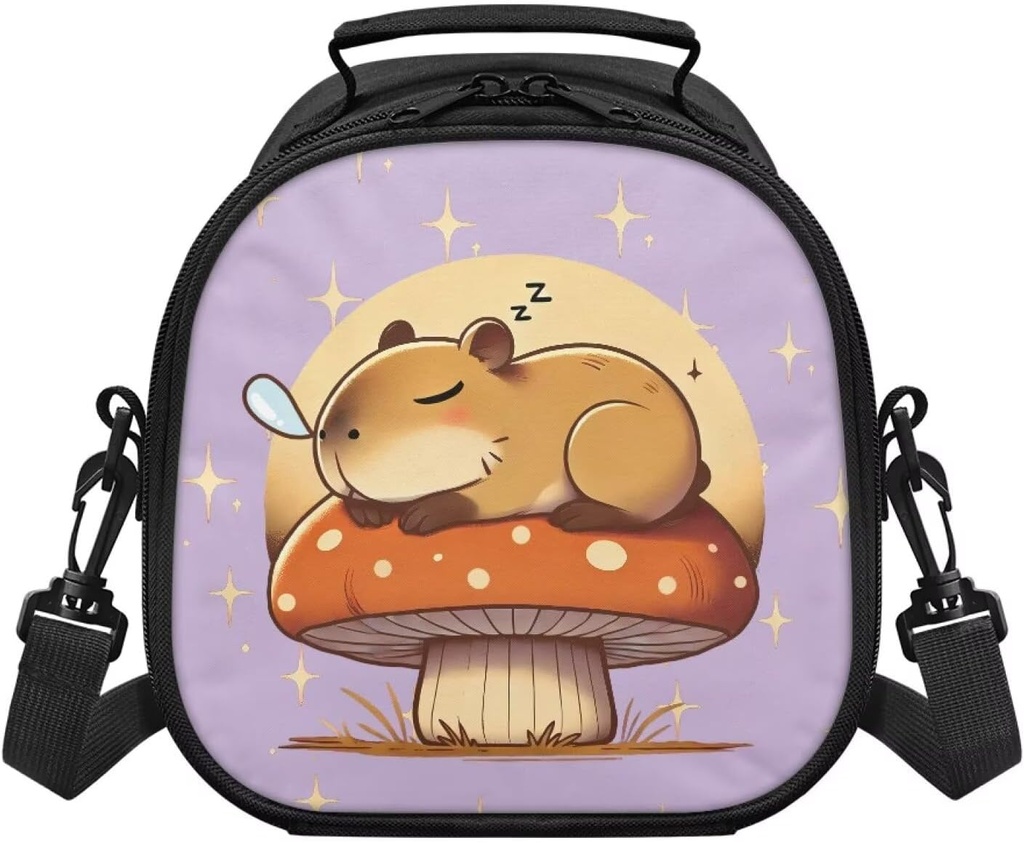 Capybara Lunch Box for School Small Kawaii Insulated Lunch Bag with Removable Strap Thermal Cooler Bento Bag Leakproof Girls Lunchbox for Kids 6-8